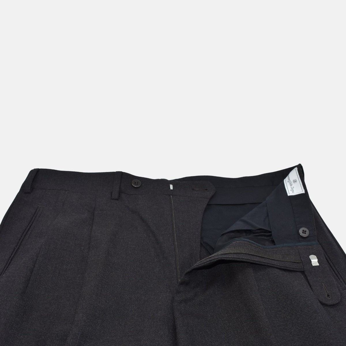 Dark Grey-Brown Pleated Wool Trousers