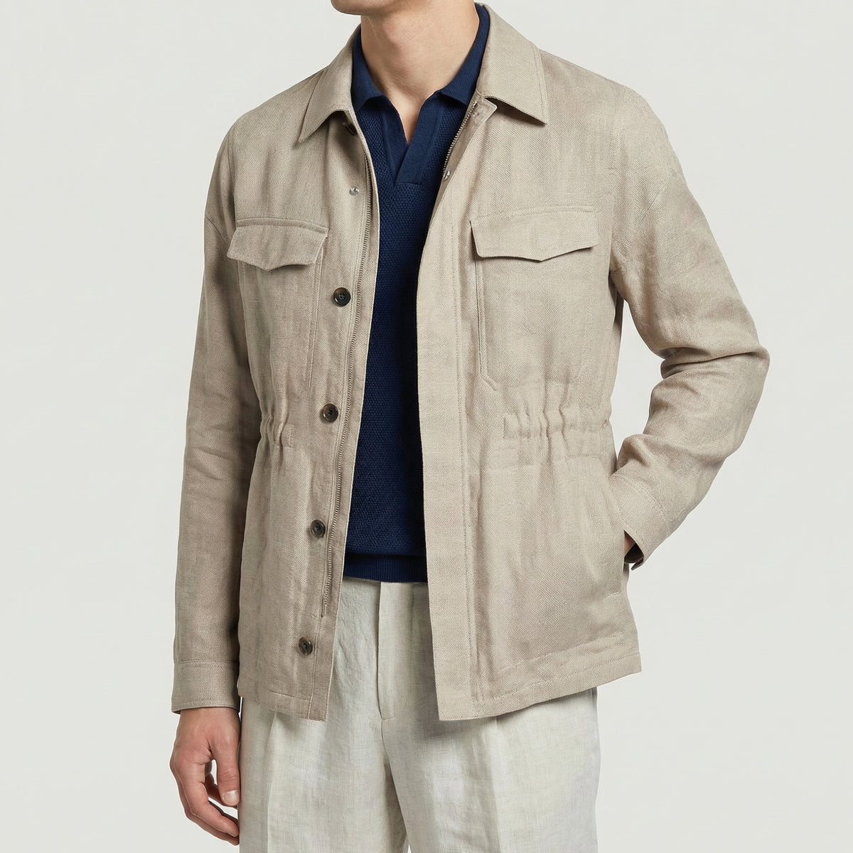 Ecru Jacket made of Linen/Leather Details (EU 48)
