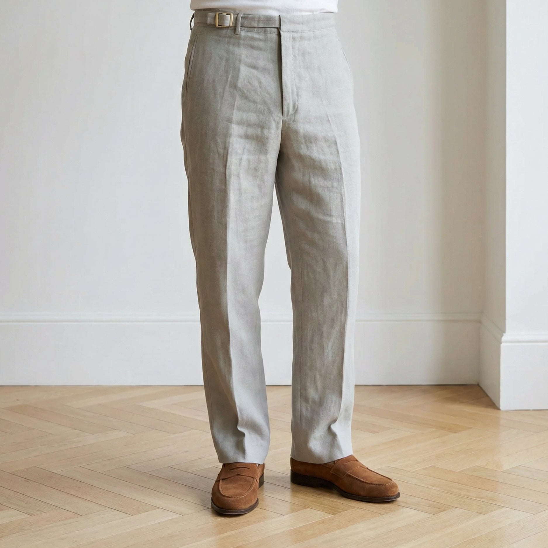 Greige Mélange Trousers made of Linen (EU 54)