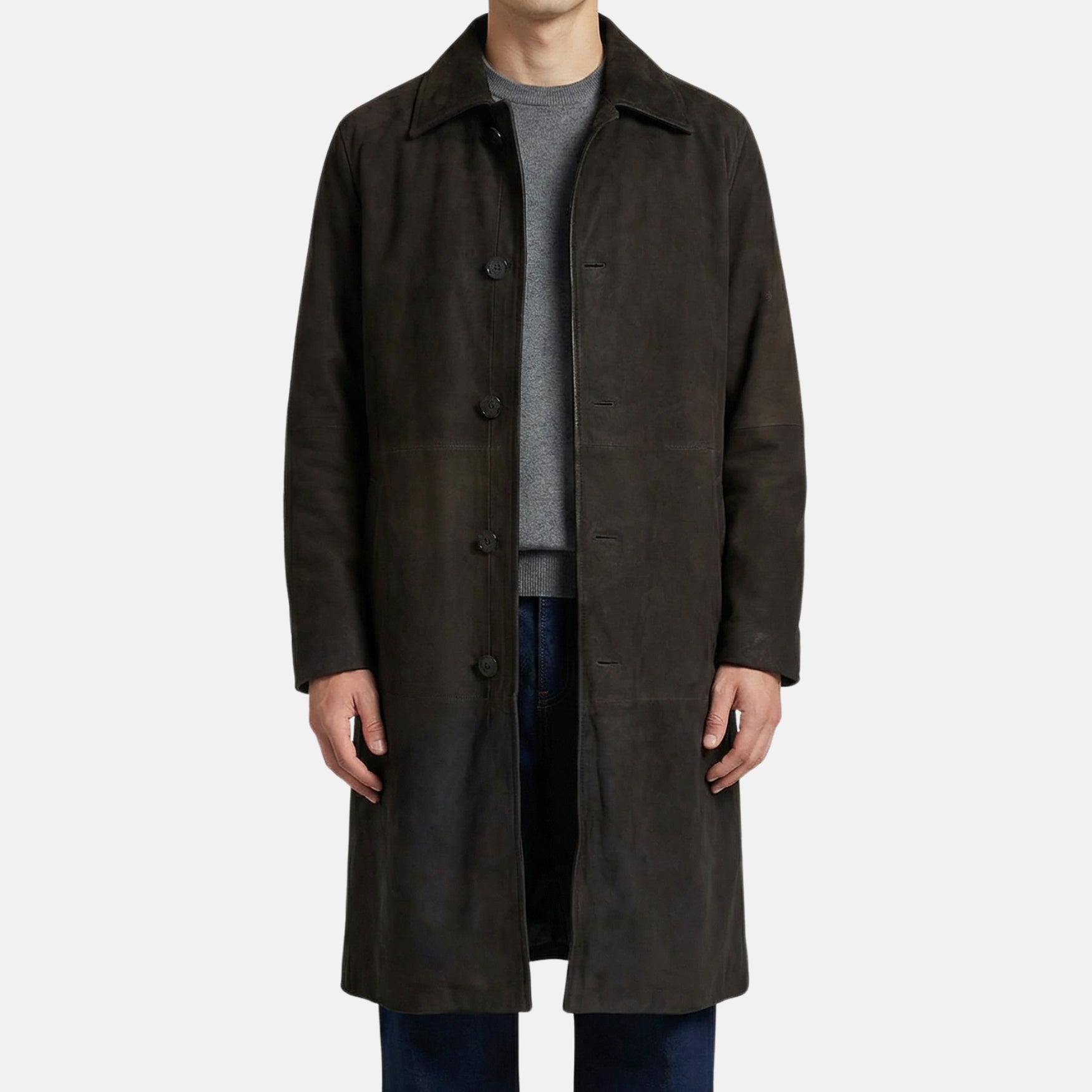 Brown Down Coat made of Nubuck Leather (EU 50)