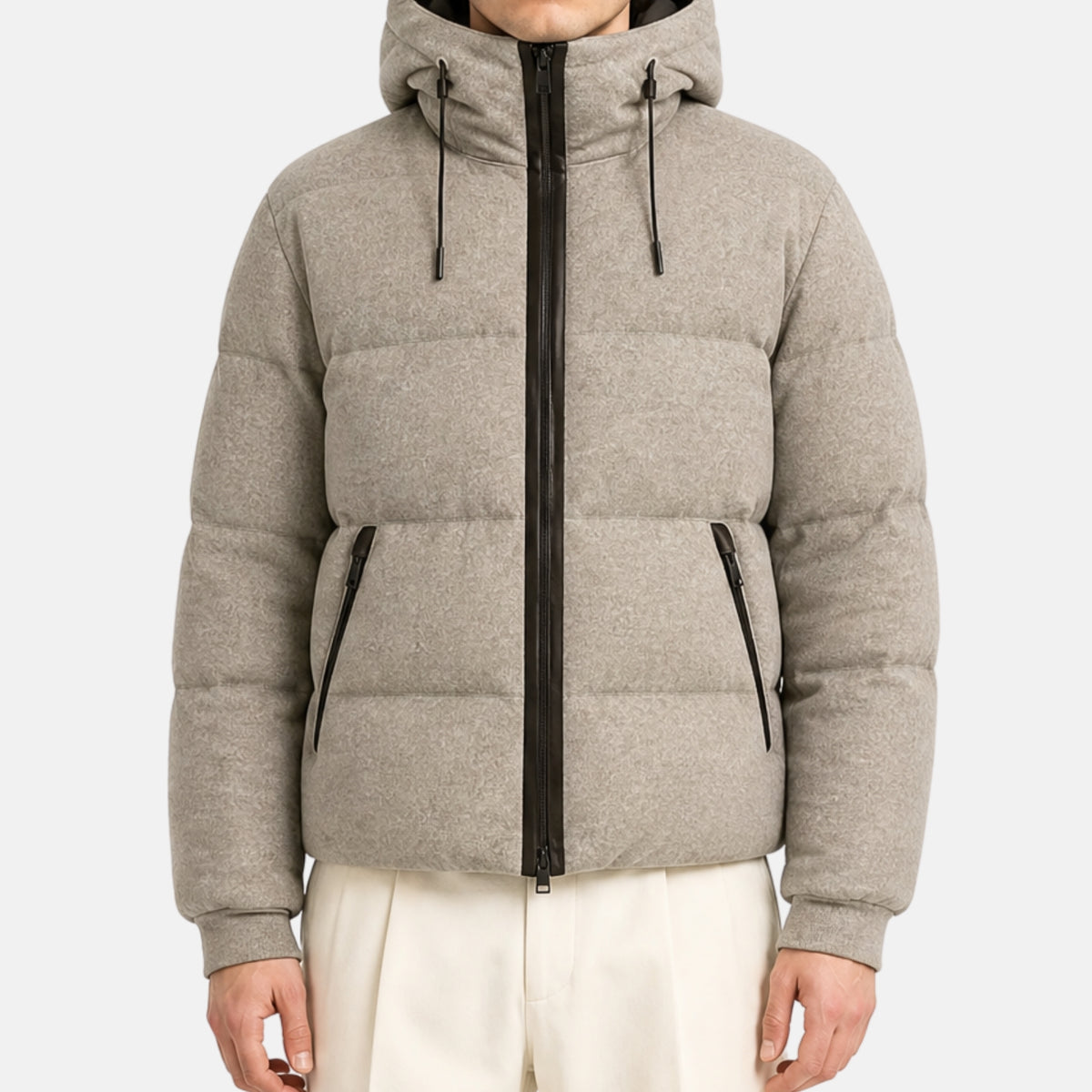 Greige Daunen-Bomberjacke aus Kaschmir (EU 48)