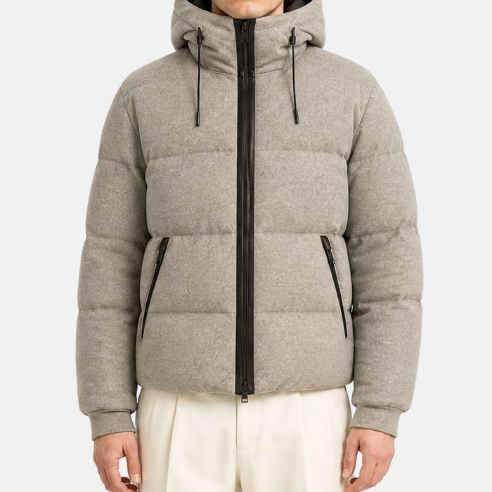 Greige Daunen-Bomberjacke aus Kaschmir (EU 48)