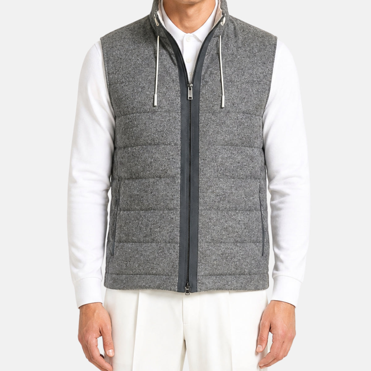 Grey Down Vest made of Cashmere/Leather Details (EU 48)