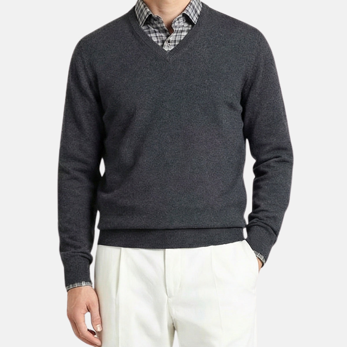 Grey V-Neck Cashmere Sweater (EU 46)