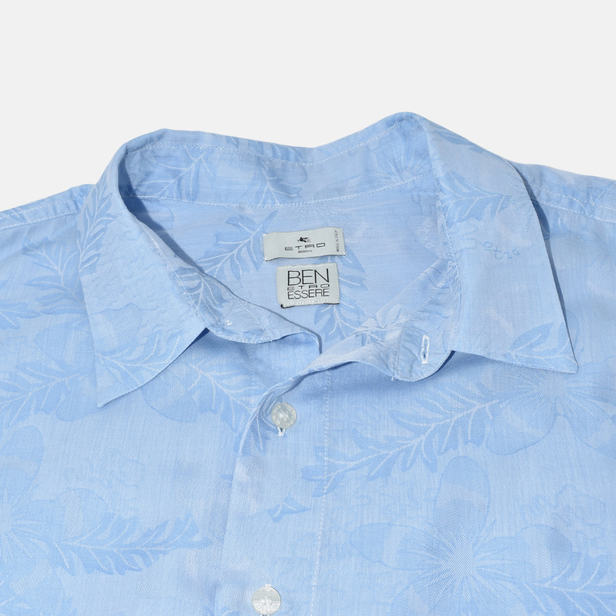 Light Blue Floral Short Sleeve Shirt made of Cotton/Lyocell (EU 39)