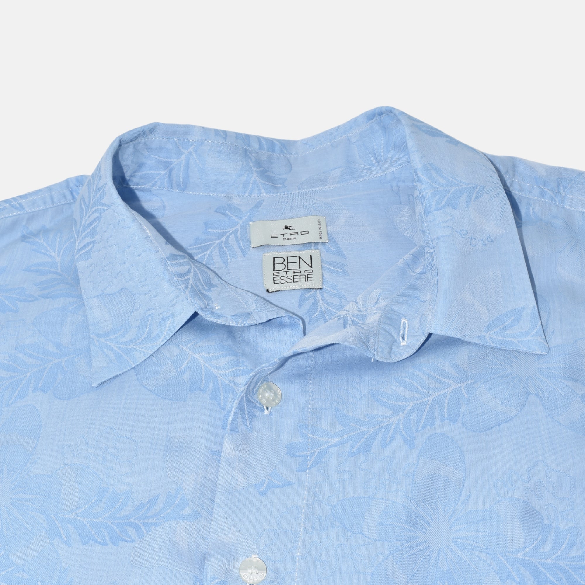 Light Blue Floral Short Sleeve Shirt made of Cotton/Lyocell (EU 39)
