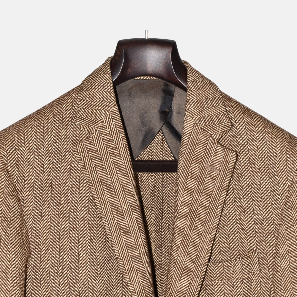 Brown Herringbone Blazer made of Linen/Wool/Viscose (EU 50)