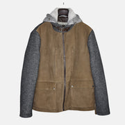 Mehrfarbige Kapuzenjacke aus Leder/Wolle/Shearling (EU 54)
