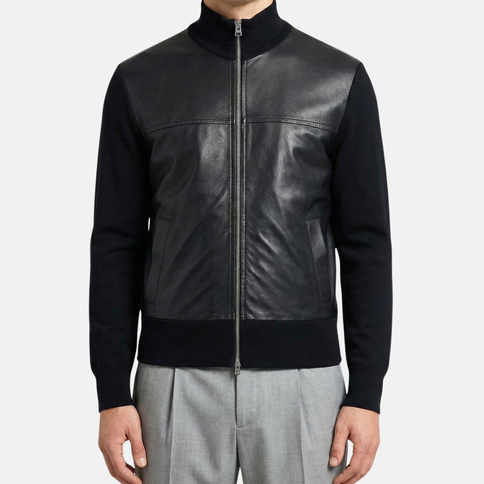 Black Bomber Jacket made of Leather (EU 50)