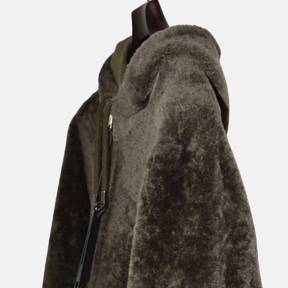 Olive Hooded Revisable Jacket made of Sheep Leather (EU 50)