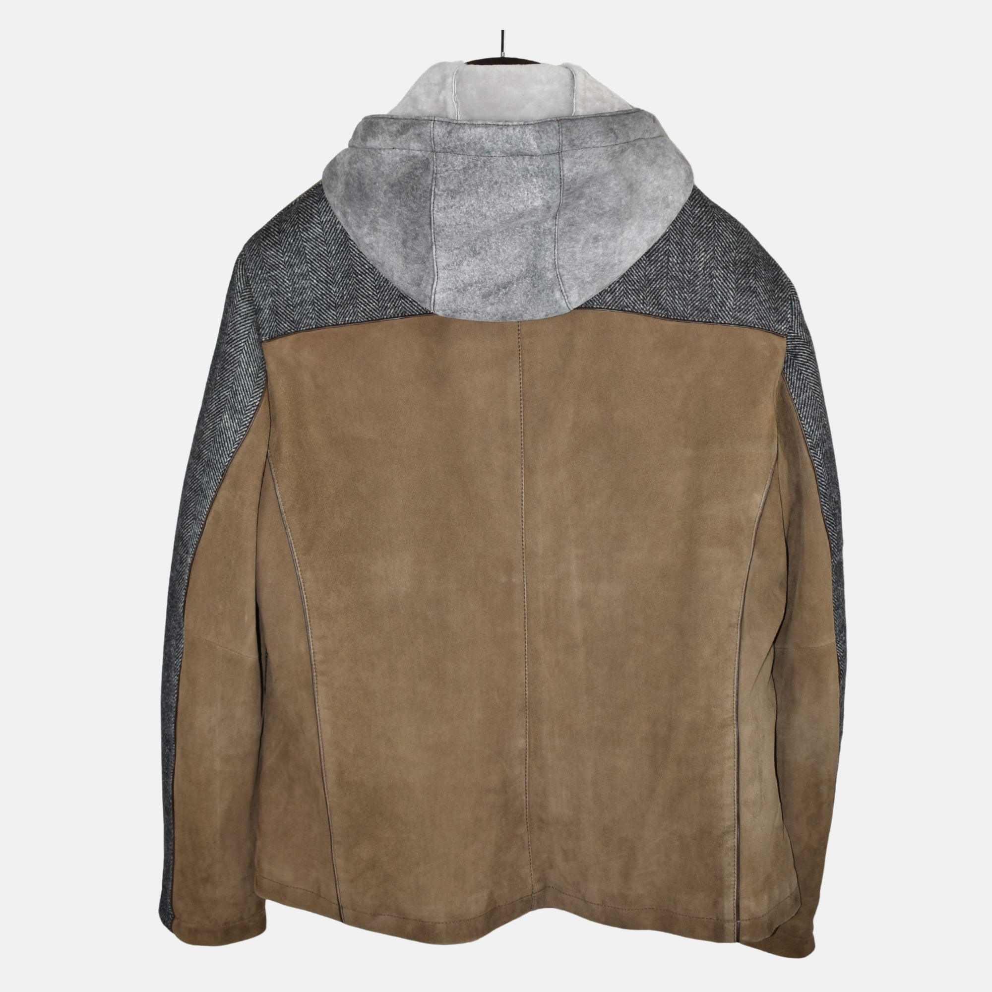 Mehrfarbige Kapuzenjacke aus Leder/Wolle/Shearling (EU 54)