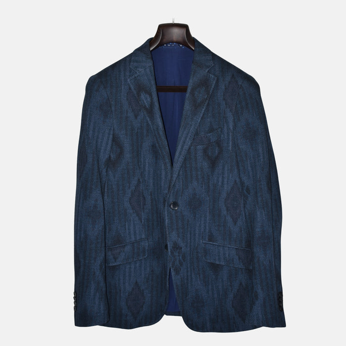 Blue Herringbone Patterned Blazer made of Cotton/Polyamide/Elastane (EU 50)
