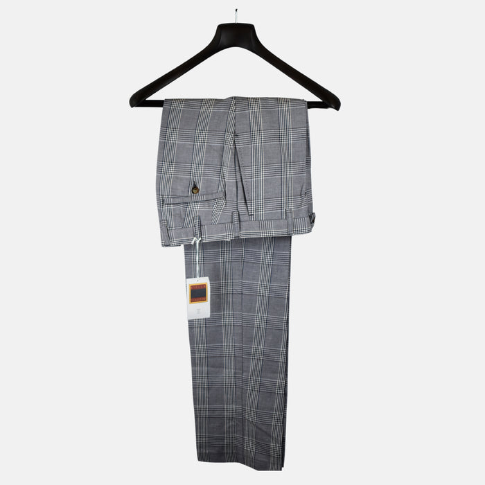 Blue-White Checkered Trousers made of Cotton/Linen (EU 48 / 50 / 54)