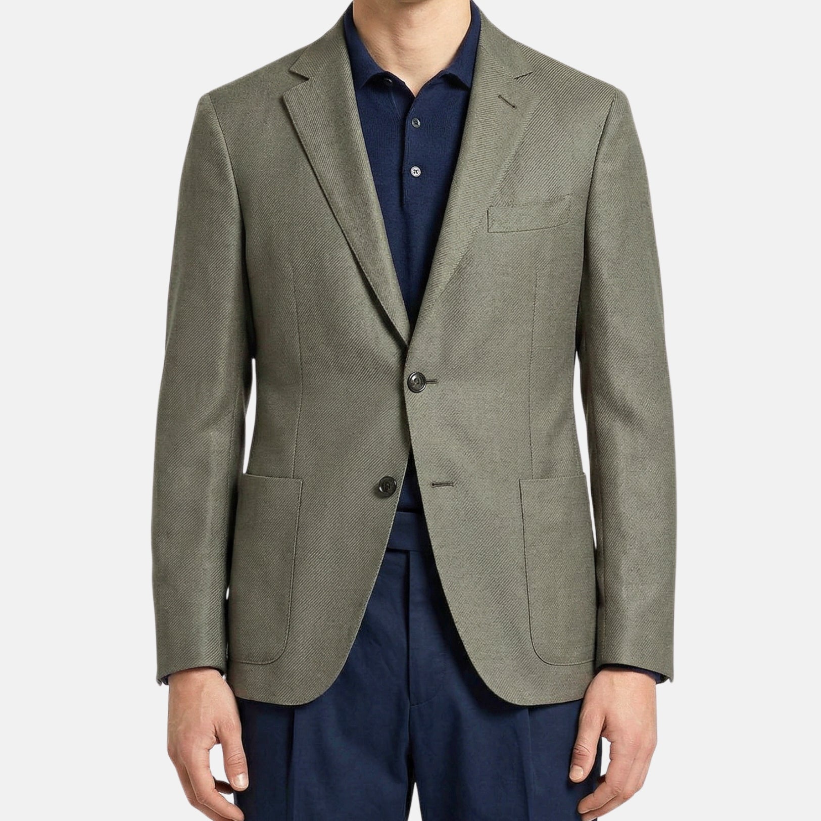 Blue-Grey/Brown-Patterned Blazer made of Cashmere/Linen/Silk (EU 48)