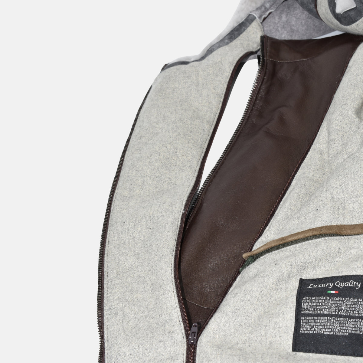 Multicoloured Hooded Jacket made of Leather/Wool/Shearling (EU 54)