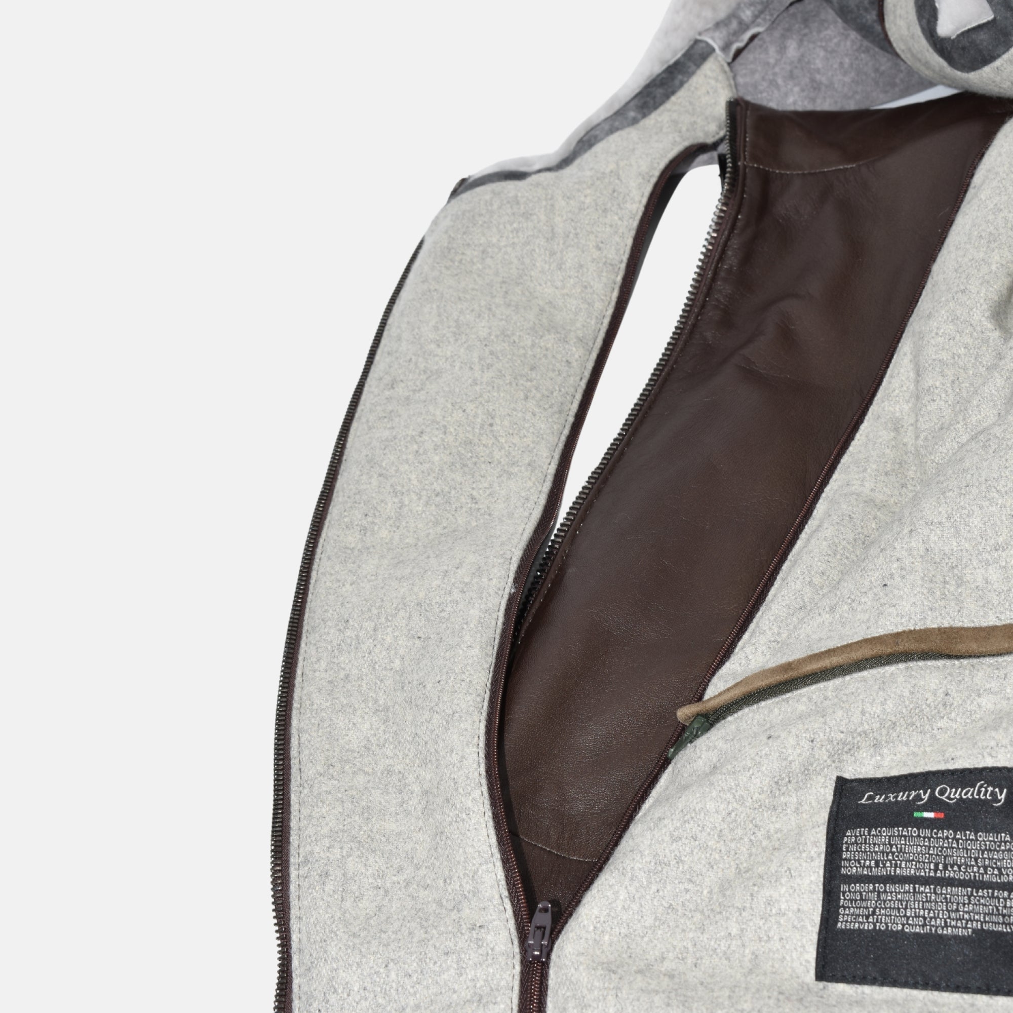 Mehrfarbige Kapuzenjacke aus Leder/Wolle/Shearling (EU 54)