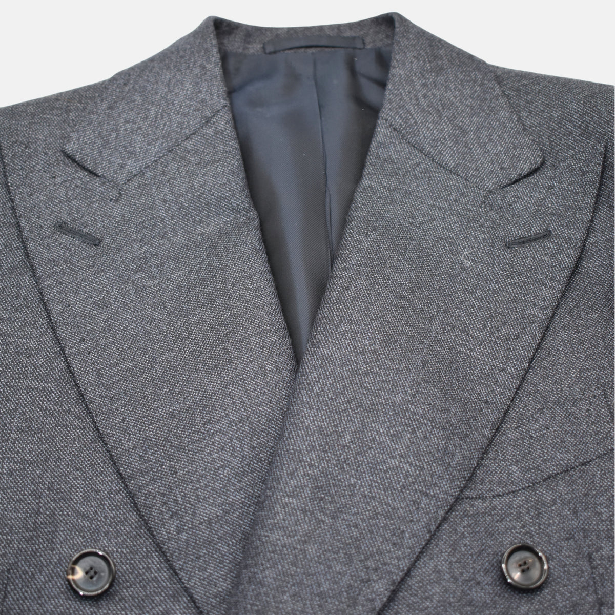 Dark Blue Patterned Double-Breasted Suit made of Wool (EU 46)