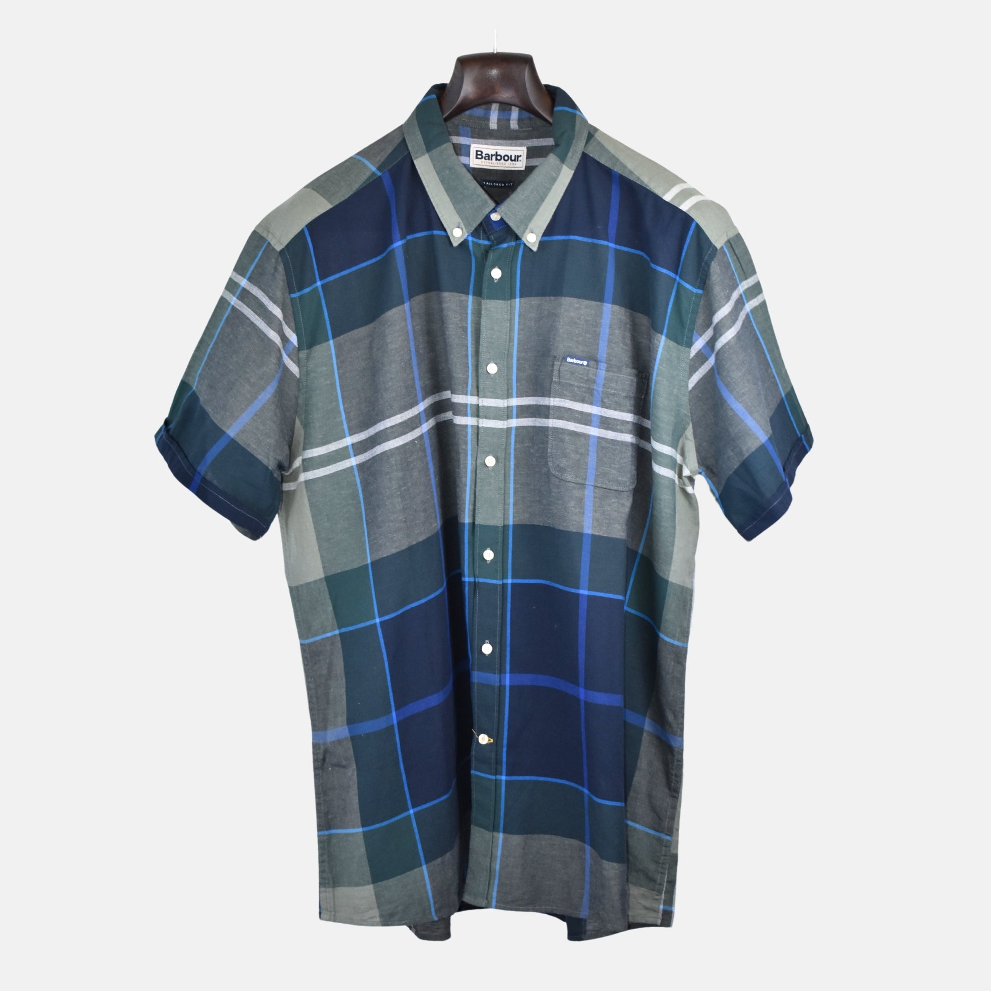 Blue/Green Checkered Shirt made of Cotton/Linen (XXL)