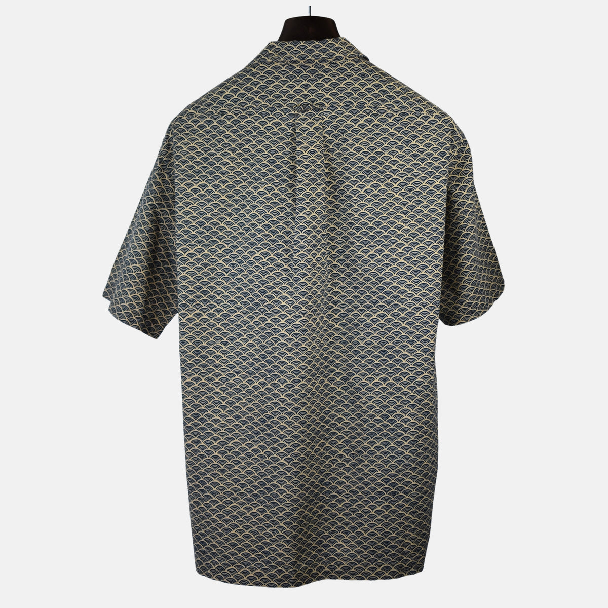 Blue/Beige Patterned Short-Sleeve Shirt made of Cotton (XXL)