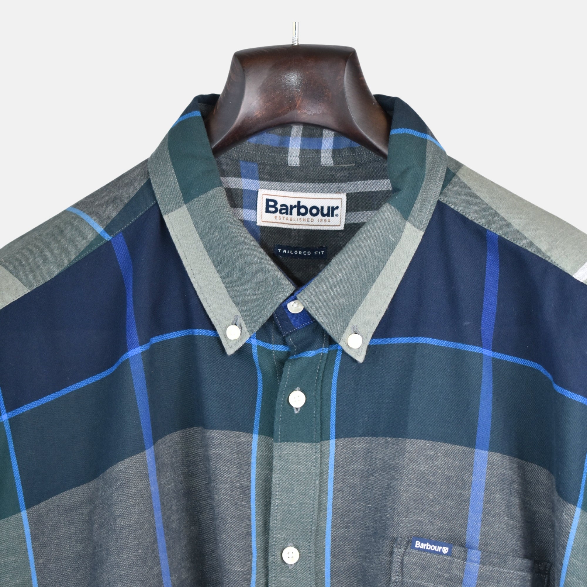Blue/Green Checkered Shirt made of Cotton/Linen (XXL)