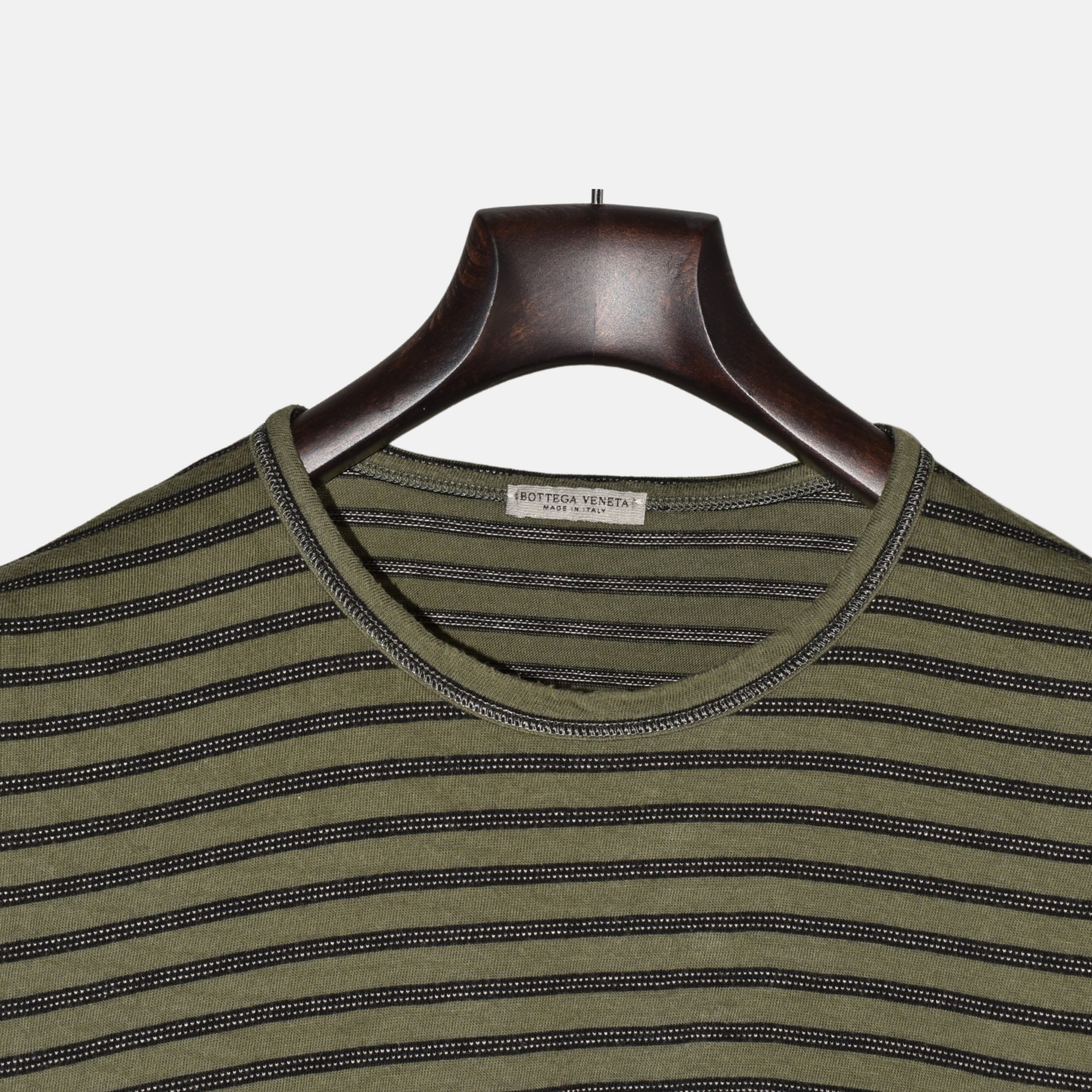 Khaki/Black Striped T-Shirt made of Cotton (L)