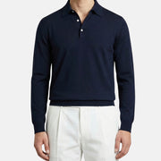 Navy Long-Sleeve Polo Shirt made of Wool (EU 54)