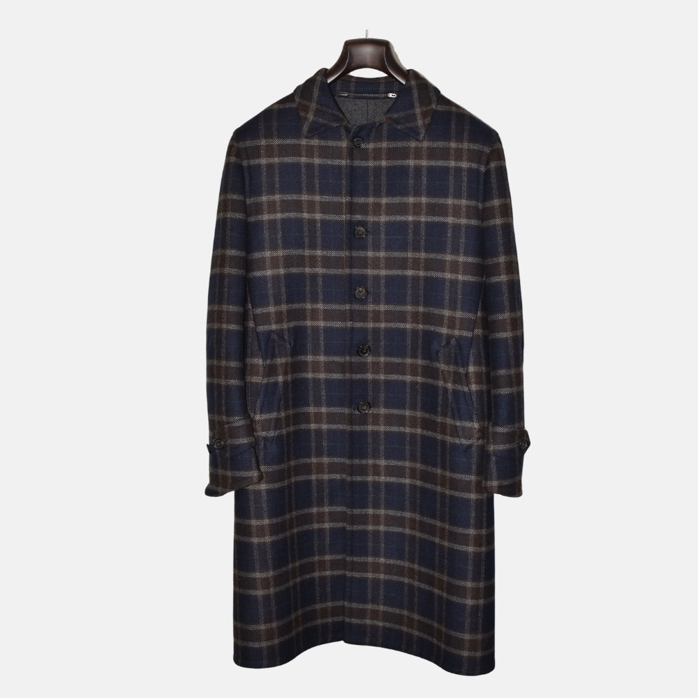 Navy-Brown Checkered Coat made of Wool (EU 50)