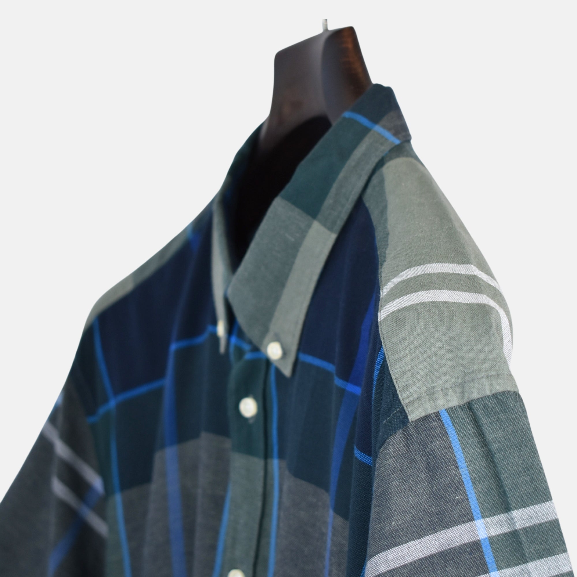 Blue/Green Checkered Shirt made of Cotton/Linen (XXL)