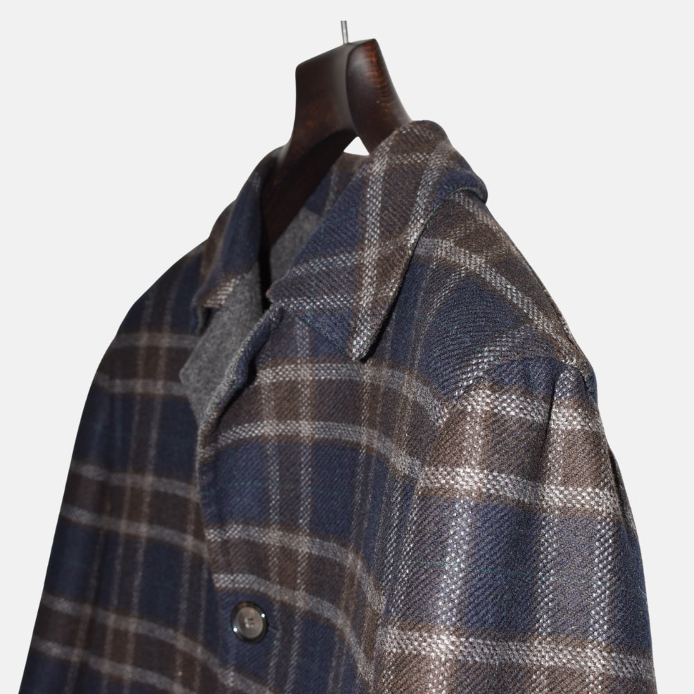 Navy-Brown Checkered Coat made of Wool (EU 50)