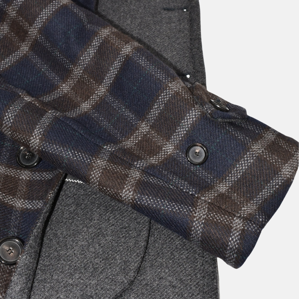 Navy-Brown Checkered Coat made of Wool (EU 50)