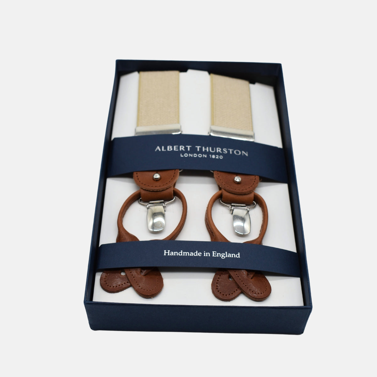 Creme/Brown Suspenders made of Leather