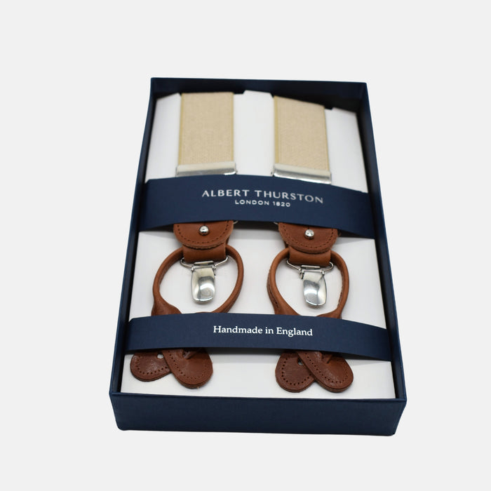 Creme/Brown Suspenders made of Leather