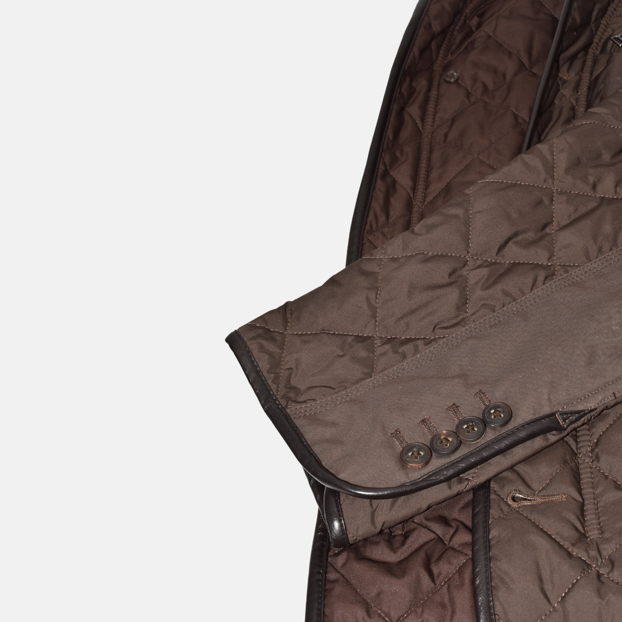 Braune Steppjacke aus Polyester/Leder Details (EU 52)