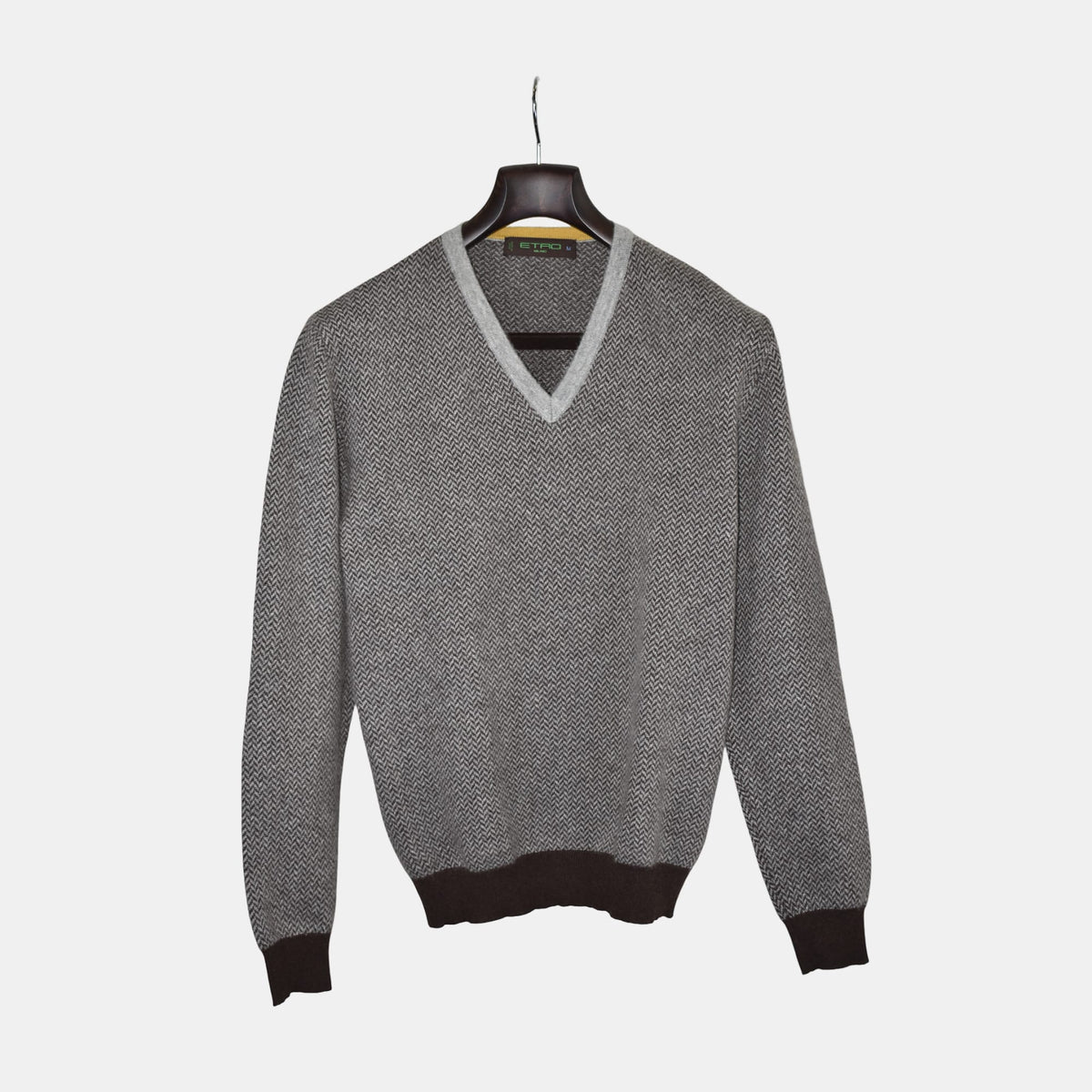 Brown/Gray Herringbone Sweater made of Cashmere (M)