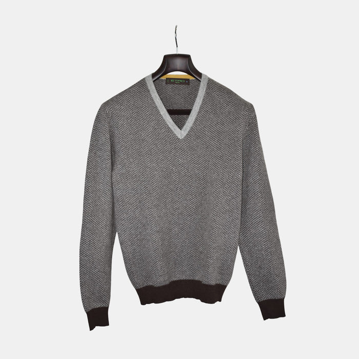 Brown/Gray Herringbone Sweater made of Cashmere (M)