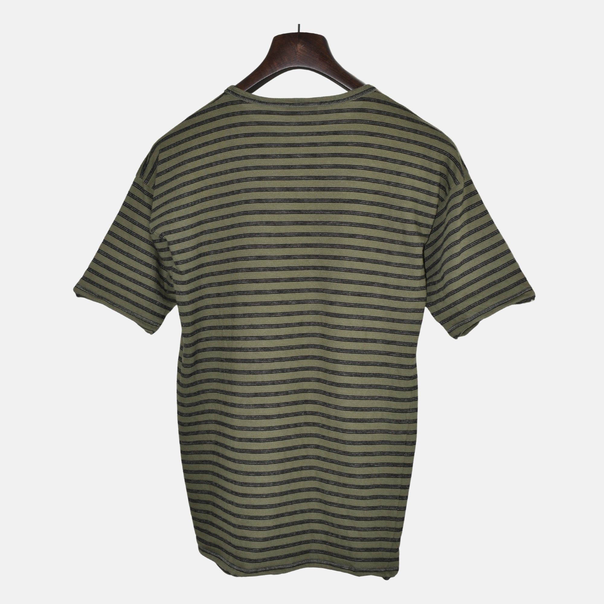 Khaki/Black Striped T-Shirt made of Cotton (L)