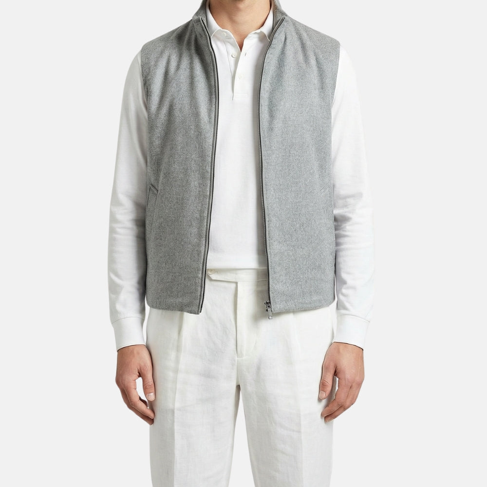 Gray Down Vest made of Cashmere with Leather Details (EU 48)