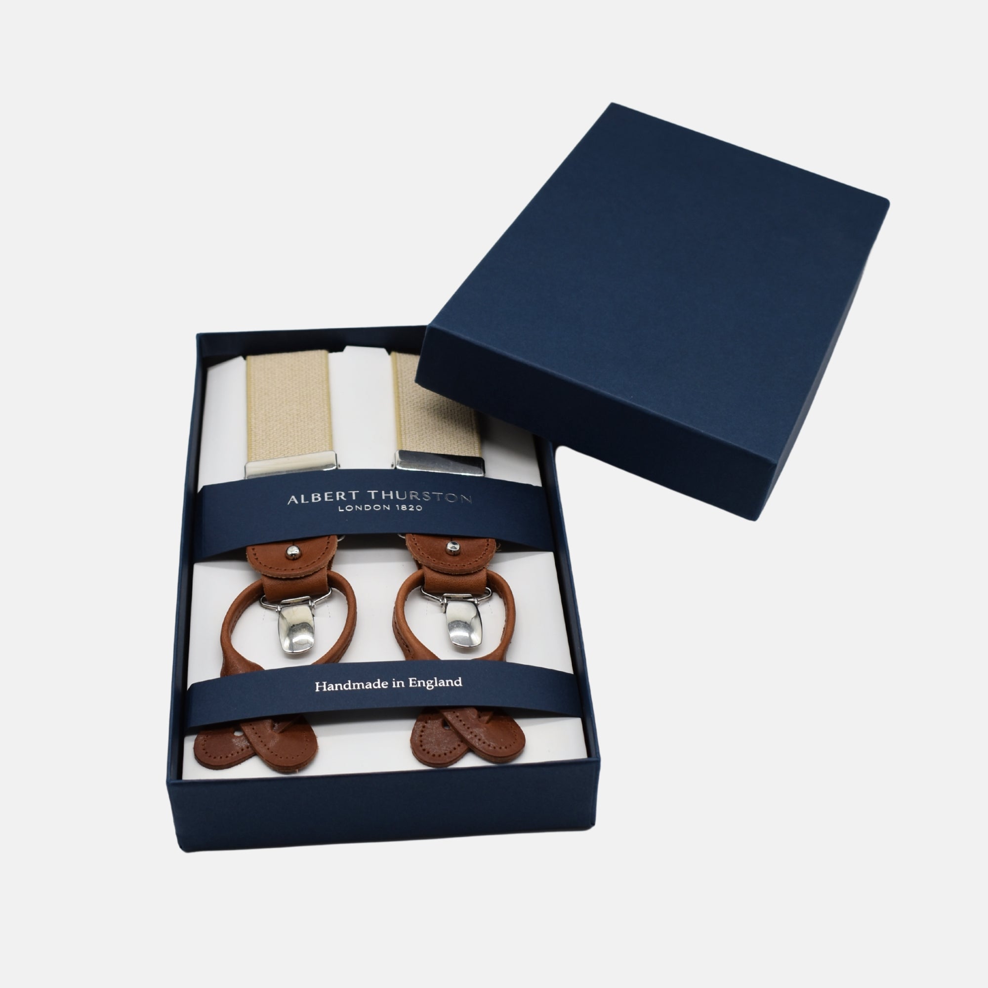 Creme/Braune Hosenträger aus Leder