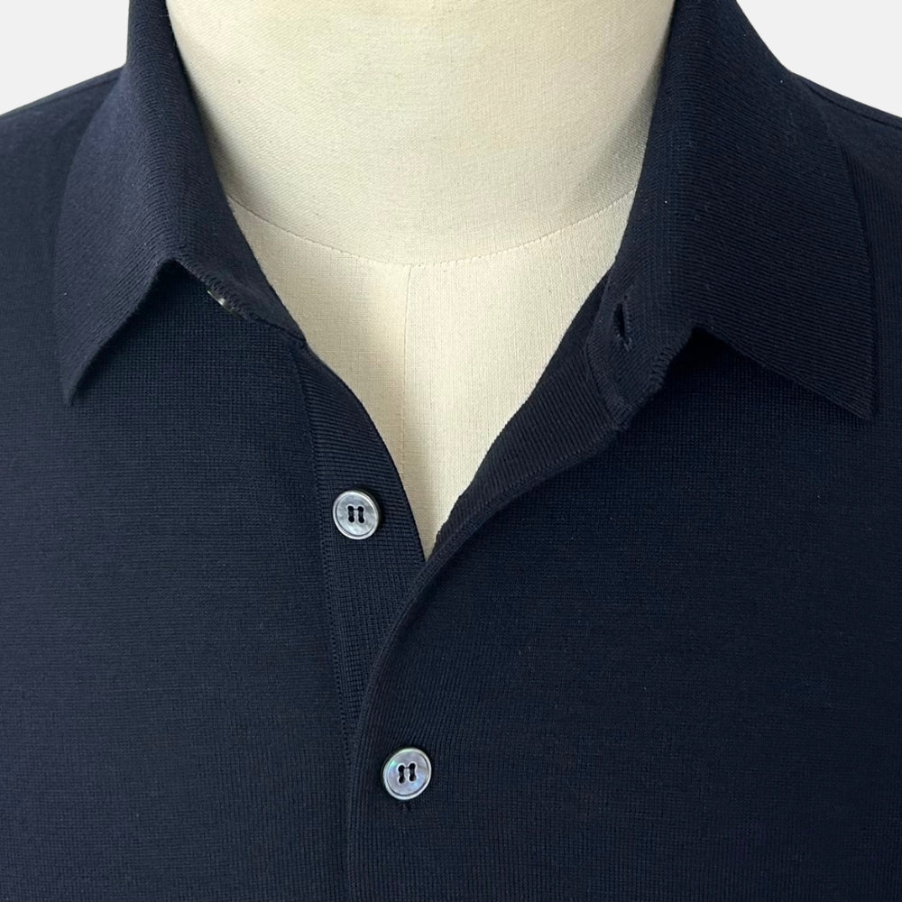 Navy Long-Sleeve Polo Shirt made of Wool (EU 54)