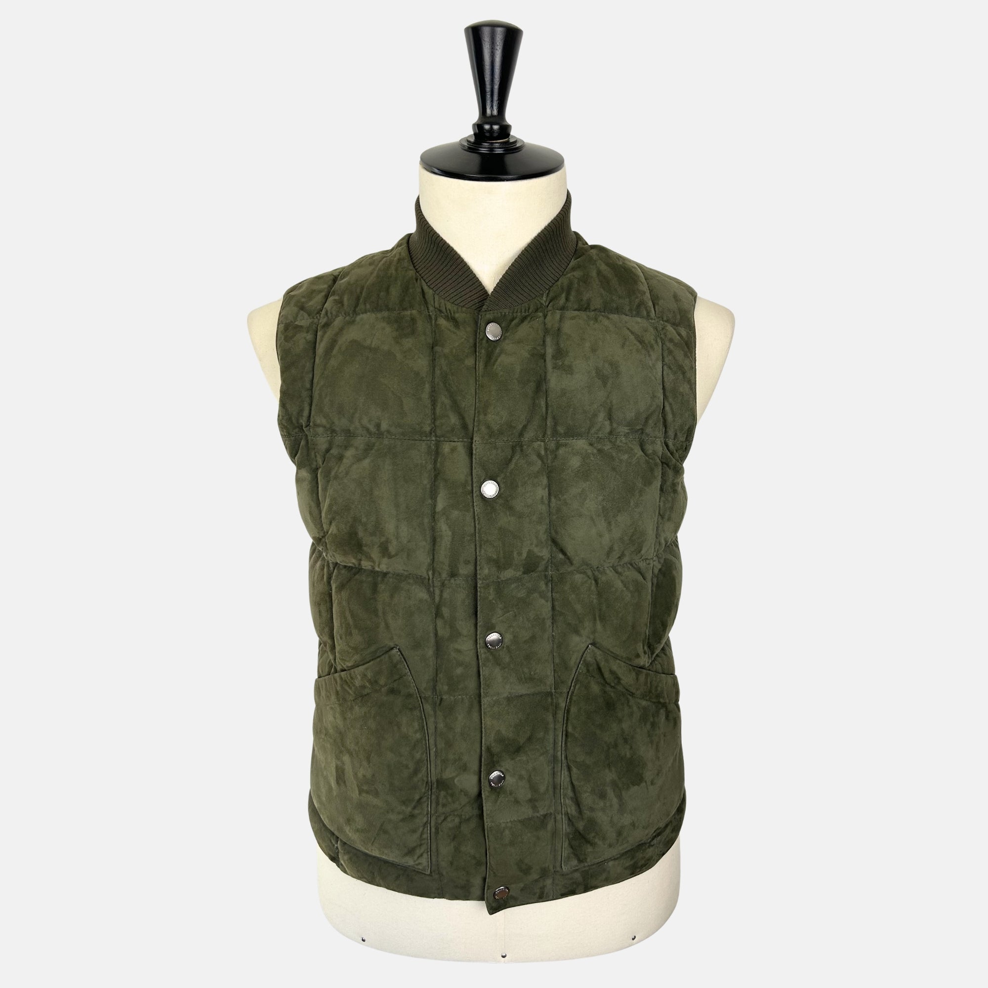 Olive/Navy Reversible Down Vest made of Suede/Nylon (S)