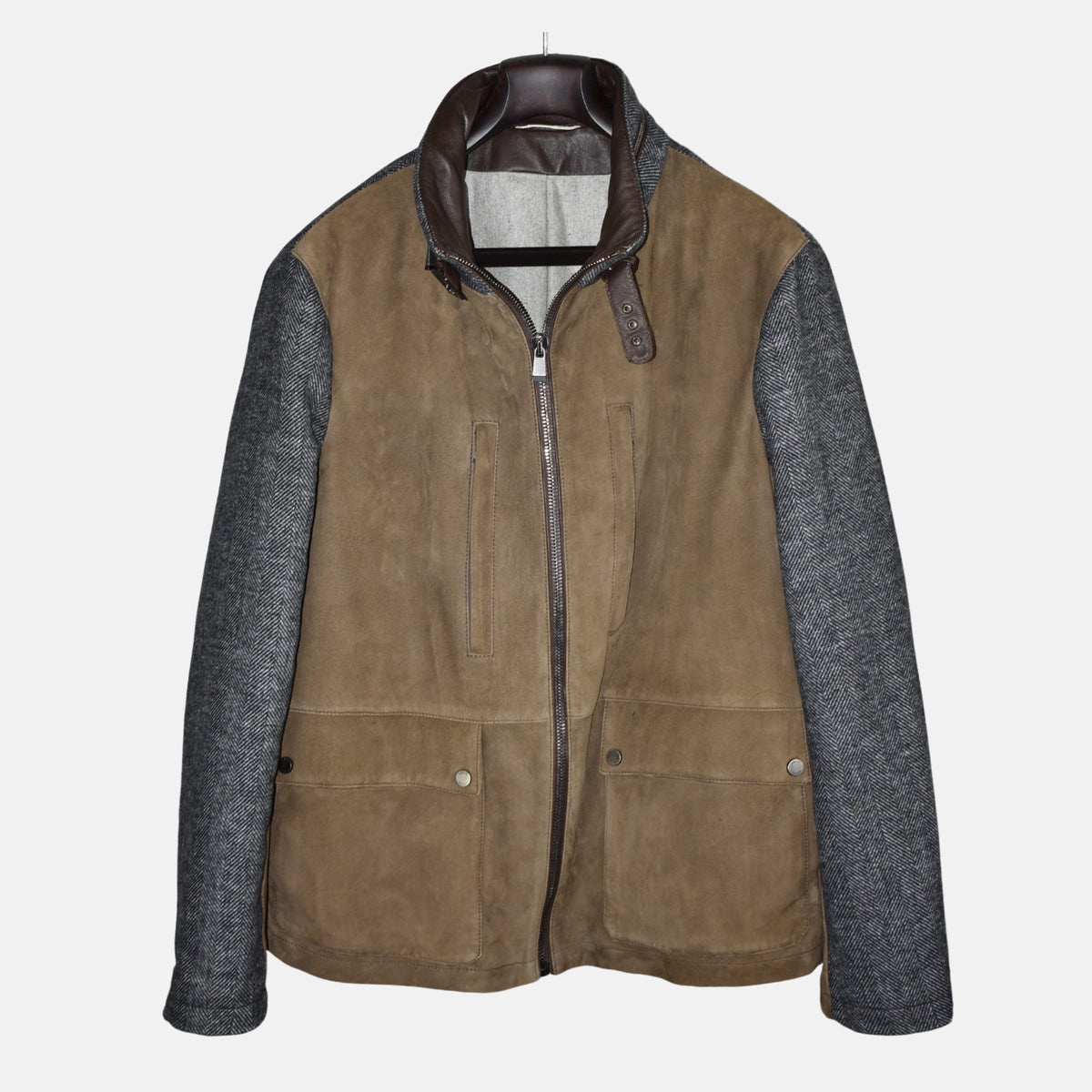 Multicoloured Hooded Jacket made of Leather/Wool/Shearling (EU 54)