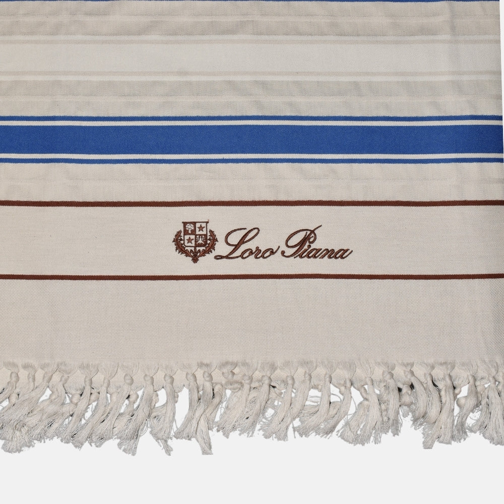 Cream/Blue Striped Beach Towel made of Cotton (OS)