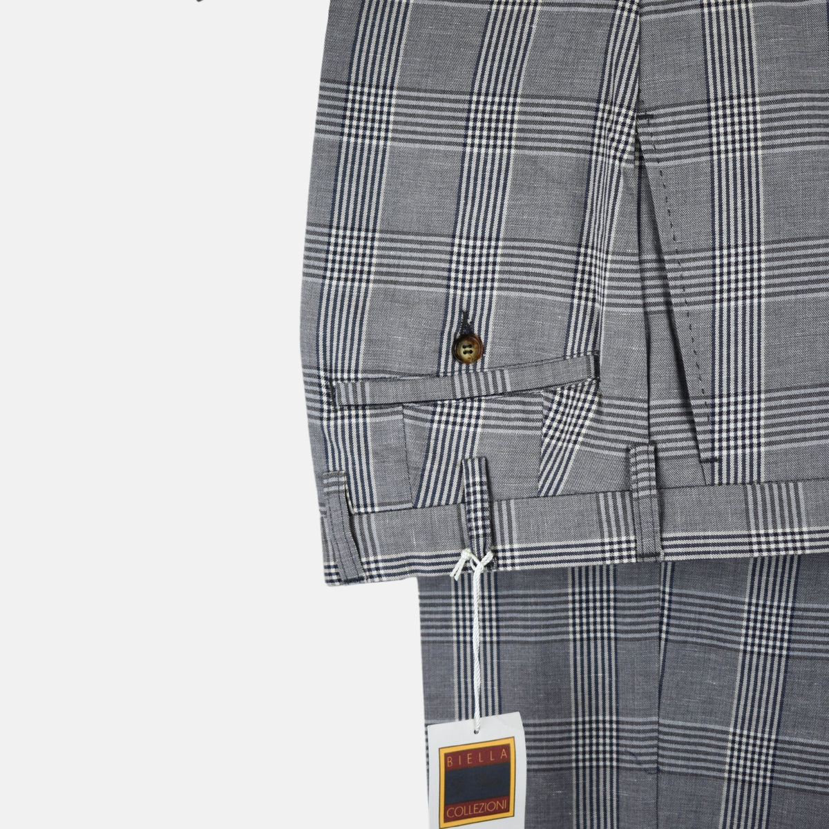 Blue-White Checkered Trousers made of Cotton/Linen (EU 48 / 50 / 54)