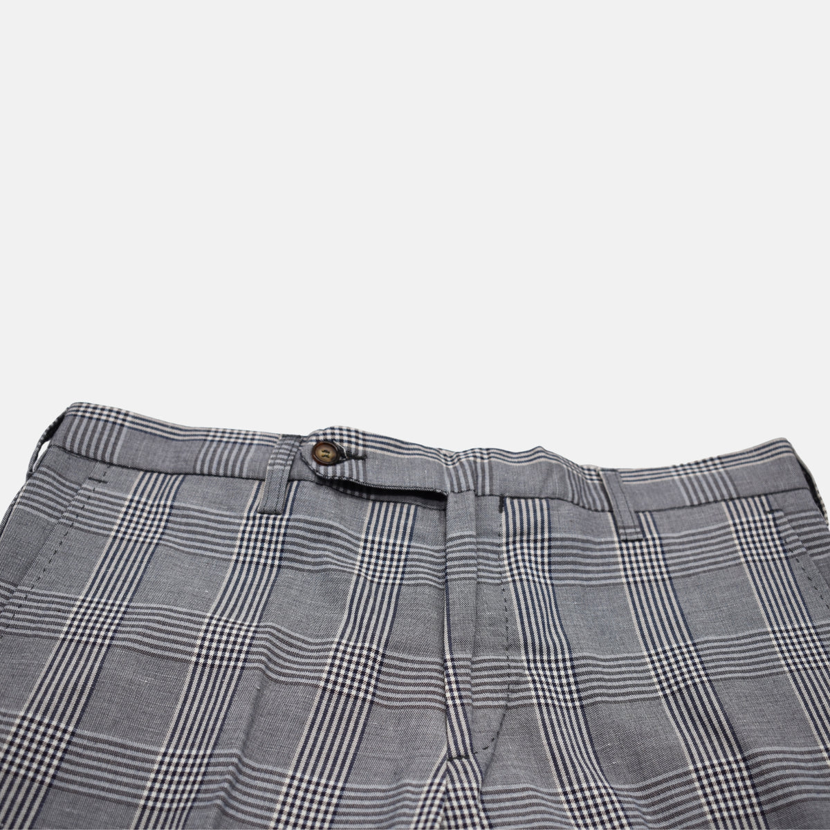 Blue-White Checkered Trousers made of Cotton/Linen (EU 48 / 50 / 54)