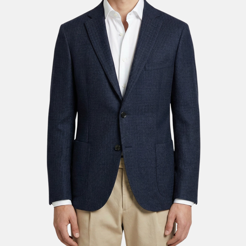 Navy Patterned Blazer made of Wool/Linen/Cashmere (EU 54)