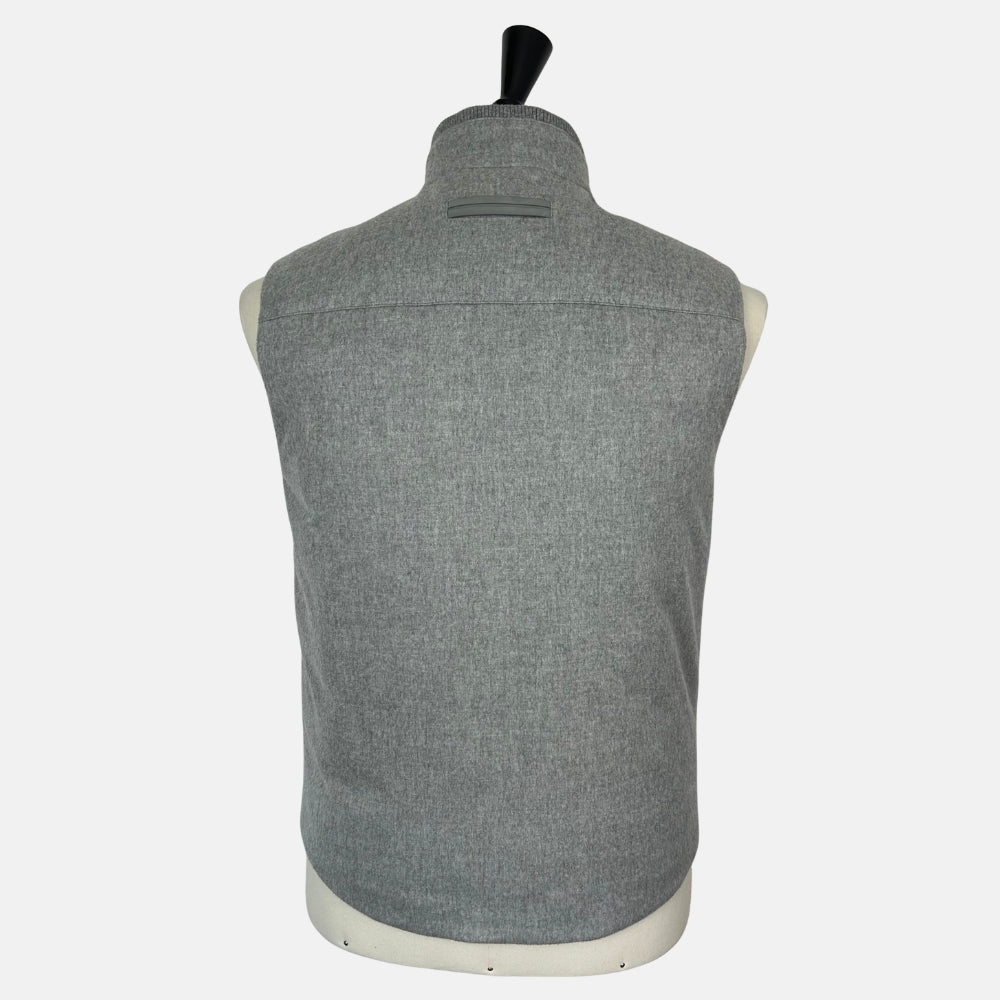 Gray Down Vest made of Cashmere with Leather Details (EU 48)