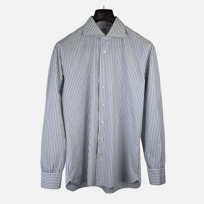 Gray-White Striped Shirt made of Cotton (EU 41)
