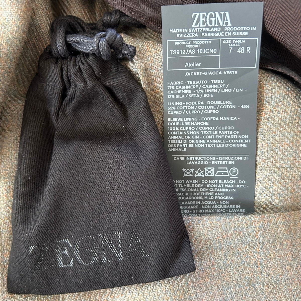 Blue-Grey/Brown-Patterned Blazer made of Cashmere/Linen/Silk (EU 48)