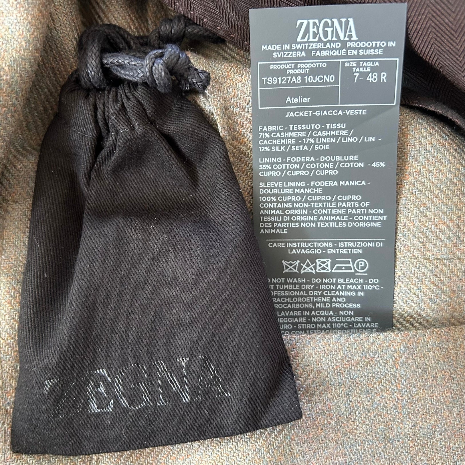 Blue-Grey/Brown-Patterned Blazer made of Cashmere/Linen/Silk (EU 48)