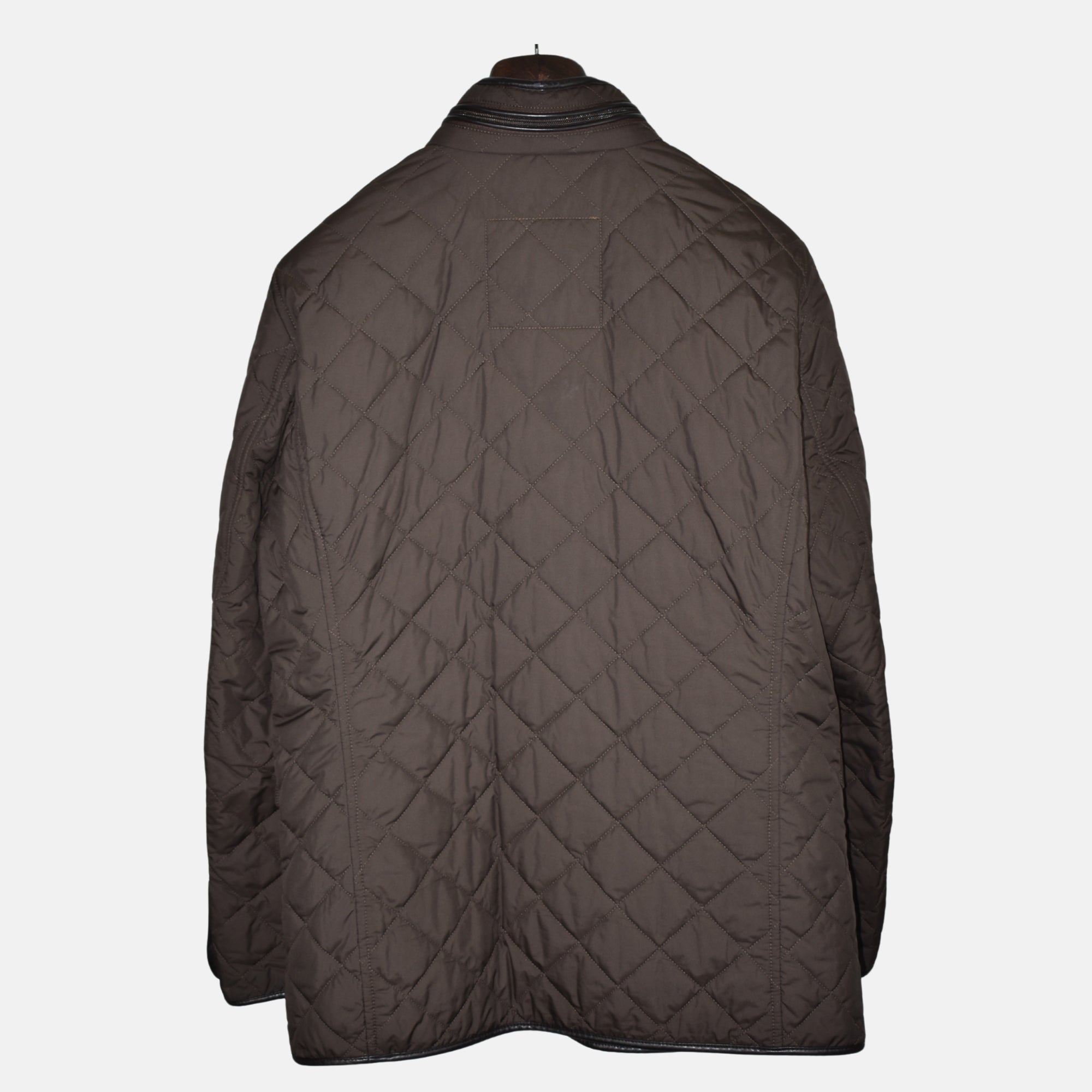 Braune Steppjacke aus Polyester/Leder Details (EU 52)